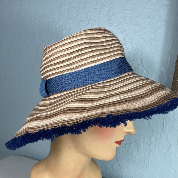 Missoni orange label Blue Beige Brown straw hat fringe trim Resort Packable main image 4